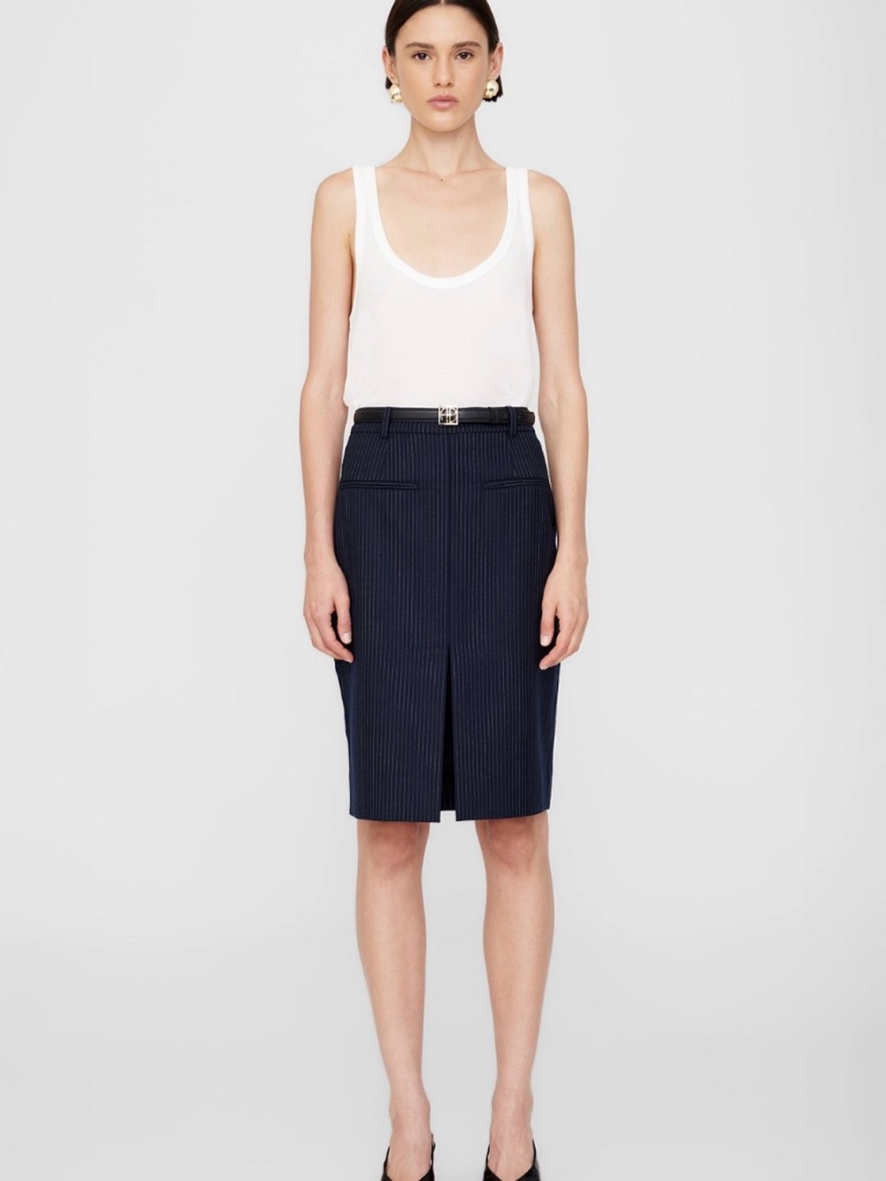 Anine Bing Kora Wool Navy Pinstripe Skirt NWOT